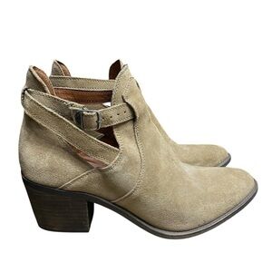 Lucky Brand Tan Brown Suede Leather Nandita Bootie Metal Buckle Closure Size 10